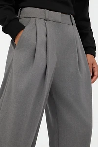 Grey Pleated Wide Leg Trousers
