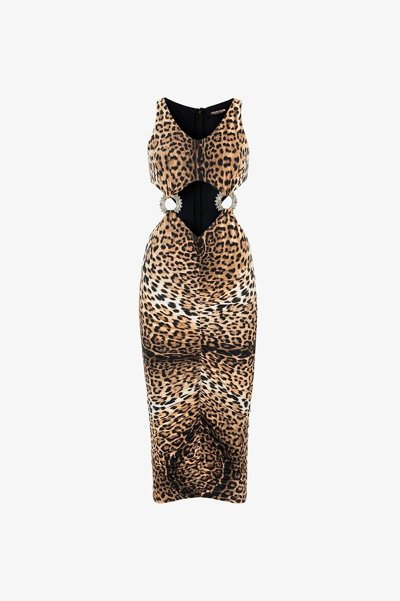 Jaguar-Print Cut-Out Dress