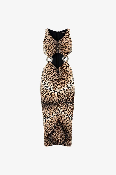 Jaguar-Print Cut-Out Dress