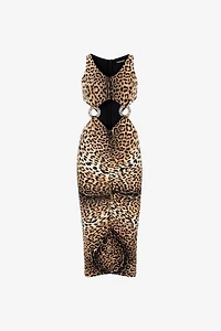 Jaguar-Print Cut-Out Dress