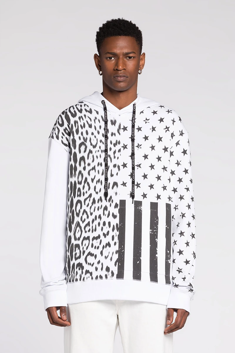 Graphic-print cotton hoodie