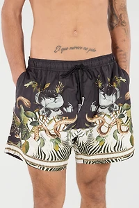 Swim Shorts With Fang And Animal Print