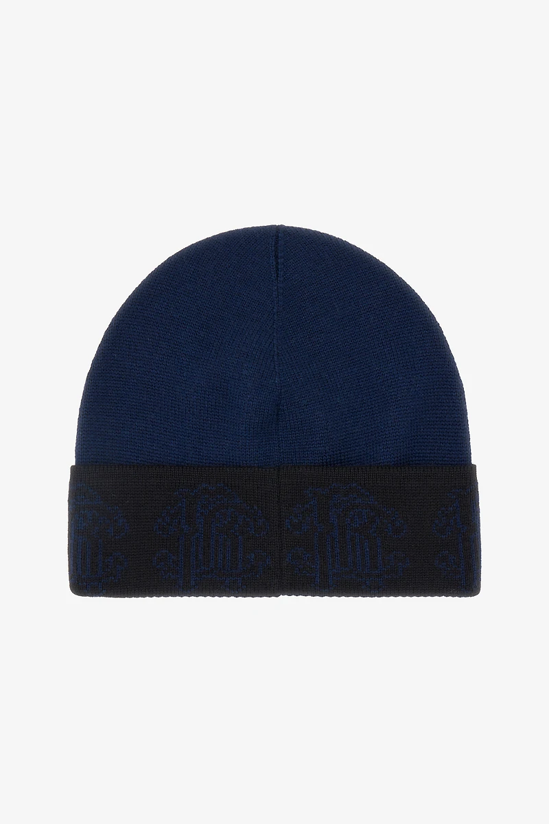 Dark Blue Wool Hat Beanie With Logo Band