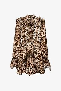 Ruffled-detail leopard-print dress