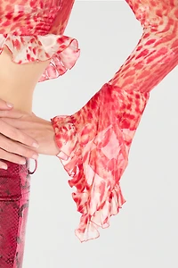 Crop Top With Ruffle And Jaguar Skin Print