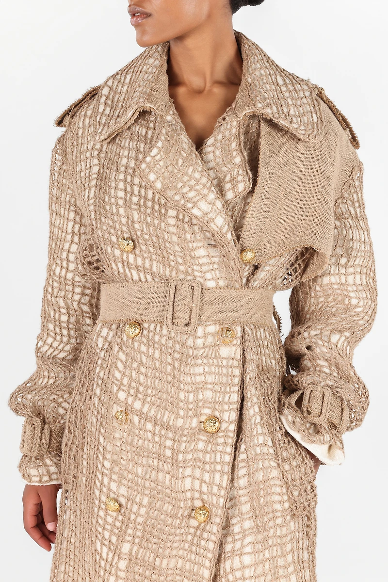 Grid Trench Coat with belt