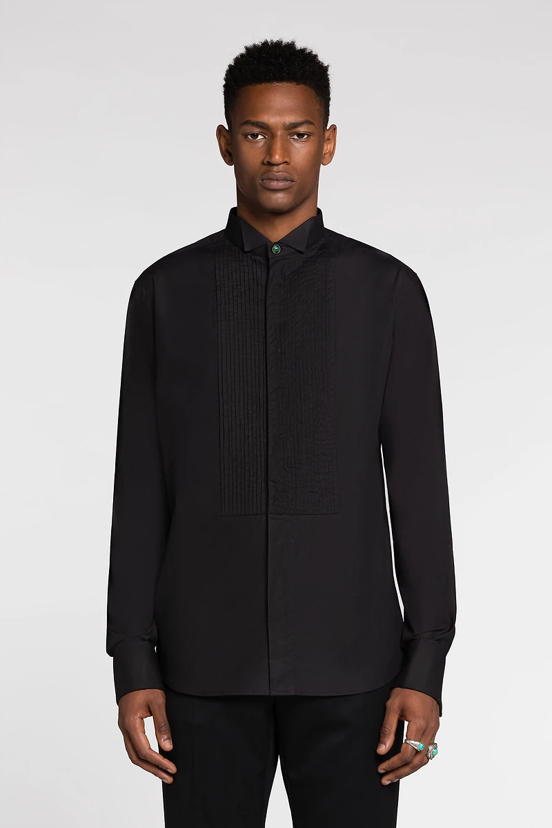 Pleated Bib Cotton Shirt