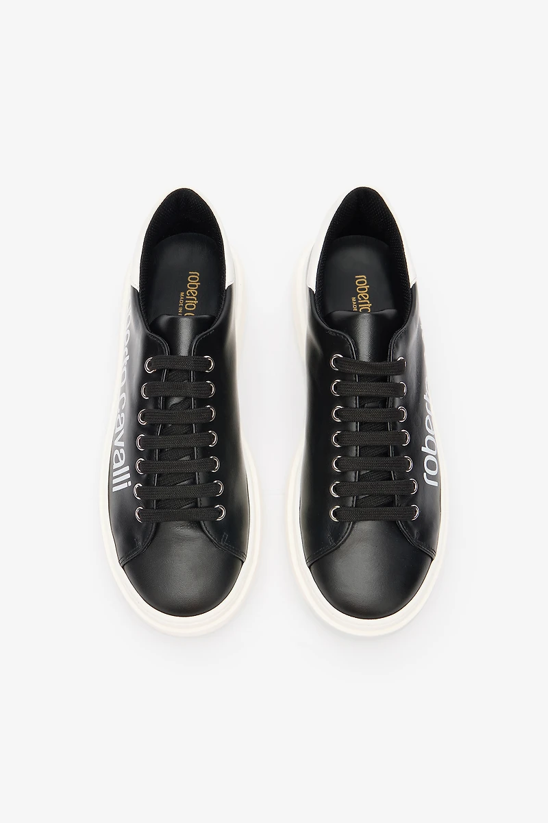 Black Leather Sneaker With Logo