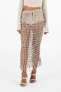 Long Mesh Skirt with Fringes