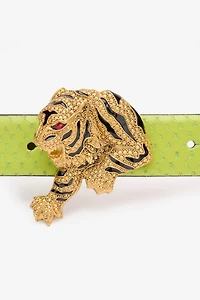 Snake-Effect Belt With Bejeweled Tiger