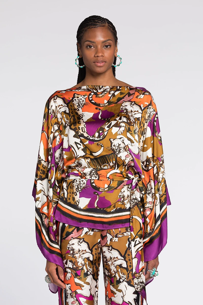 Wild Cat-Print Kaftan Top