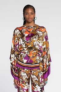 Wild Cat-Print Kaftan Top
