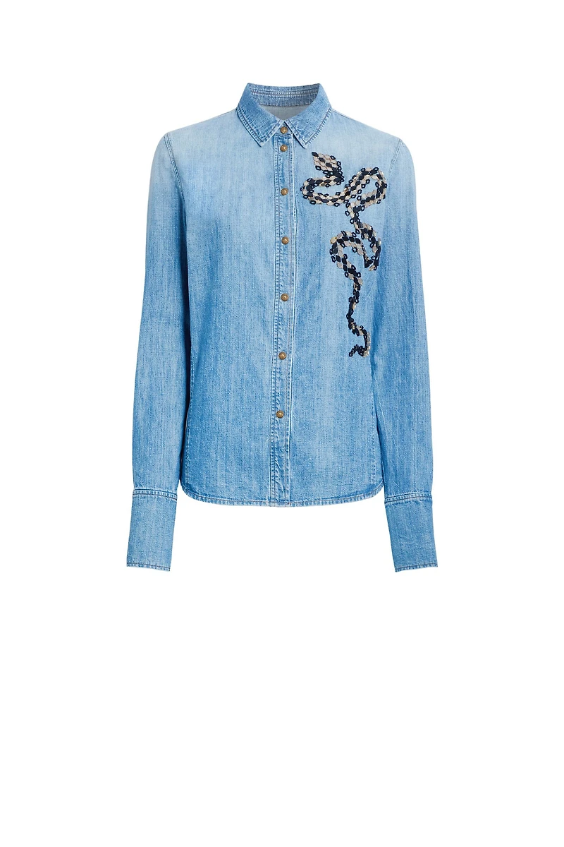 Blue Embellished Denim Shirt