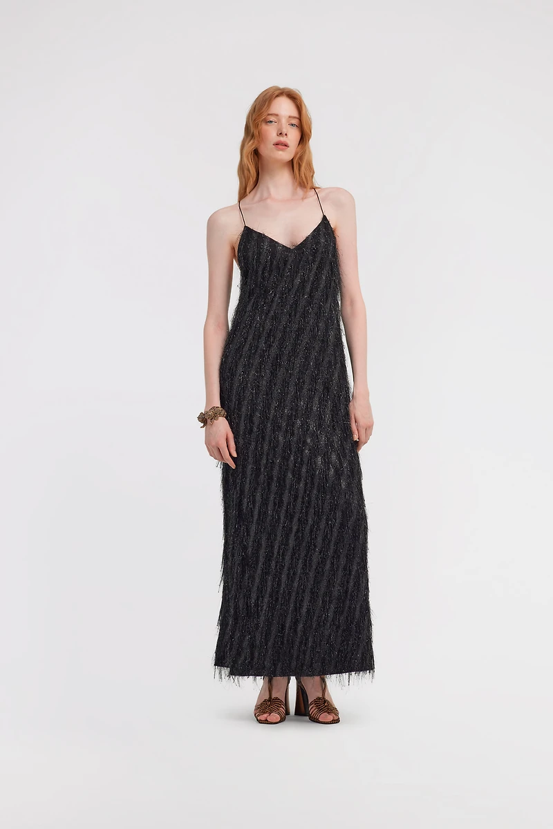 Black Fringed Maxi Dress