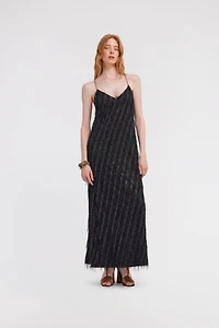 Black Fringed Maxi Dress