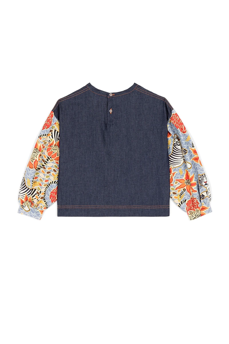 Flower And Tiger-Print Top