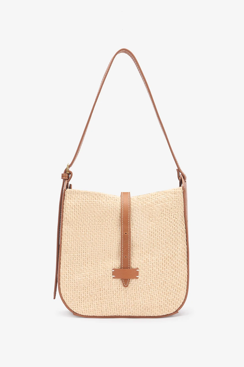Beige Woven Medium Shoulder Bag