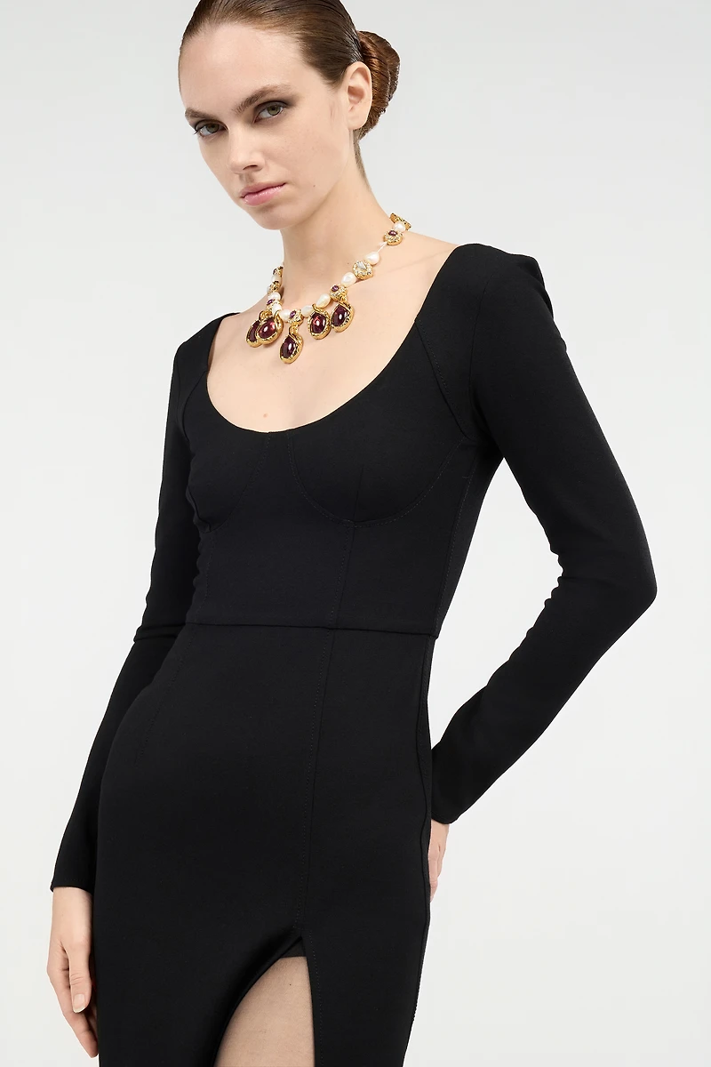 Black Midi Dress With Slit
