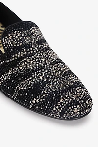 Animal-Print Loafers With Rhinestones