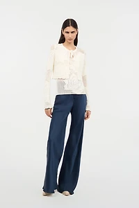 Openwork Cropped Cardigan With Roses