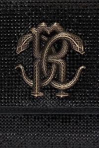 Black Crystal-Embellished Pochette Bag With Mirror Snake Monogram