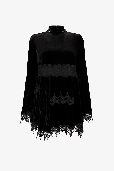 Spike-Embellished Velvet Mini Dress