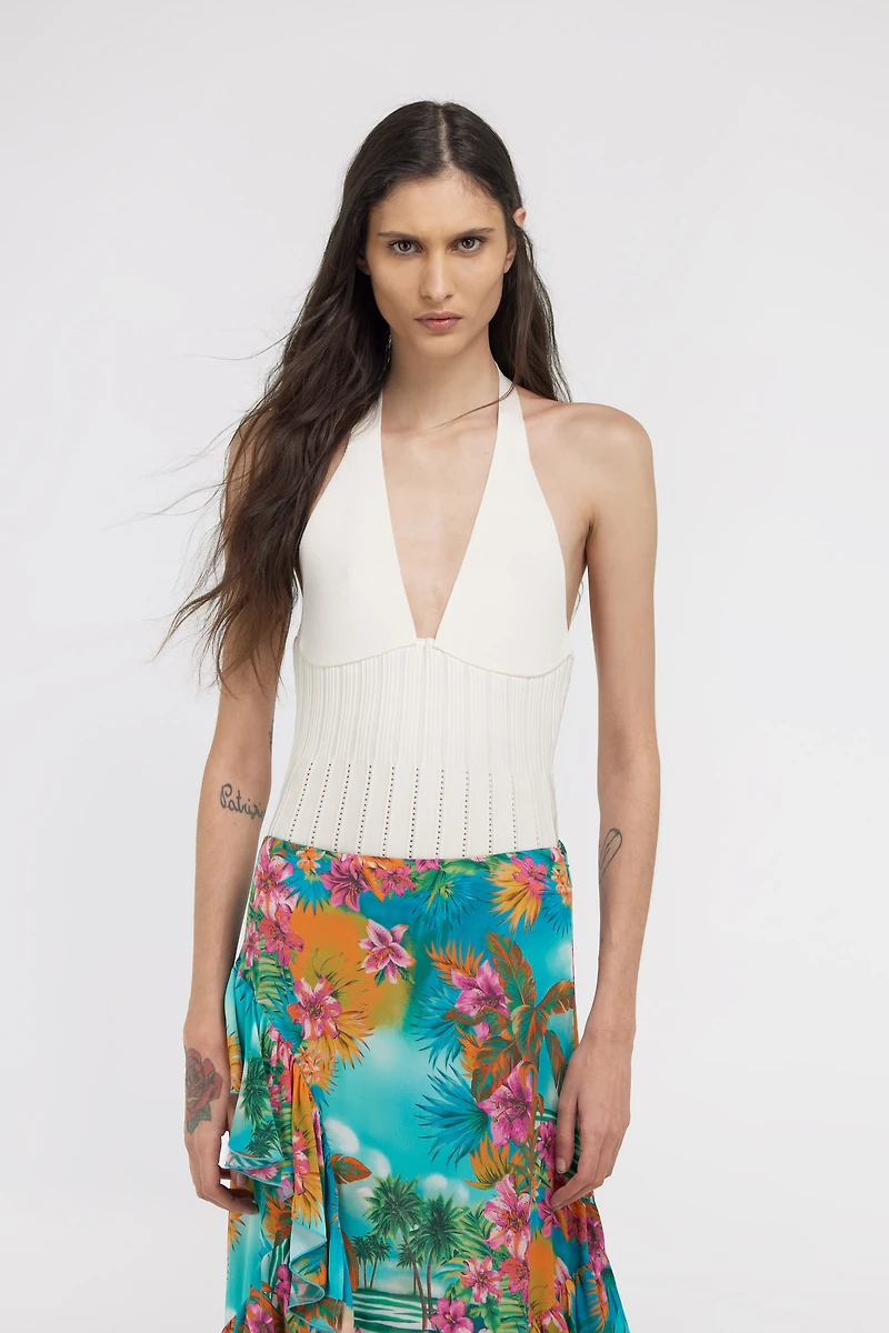 White Ribbed Halter Top