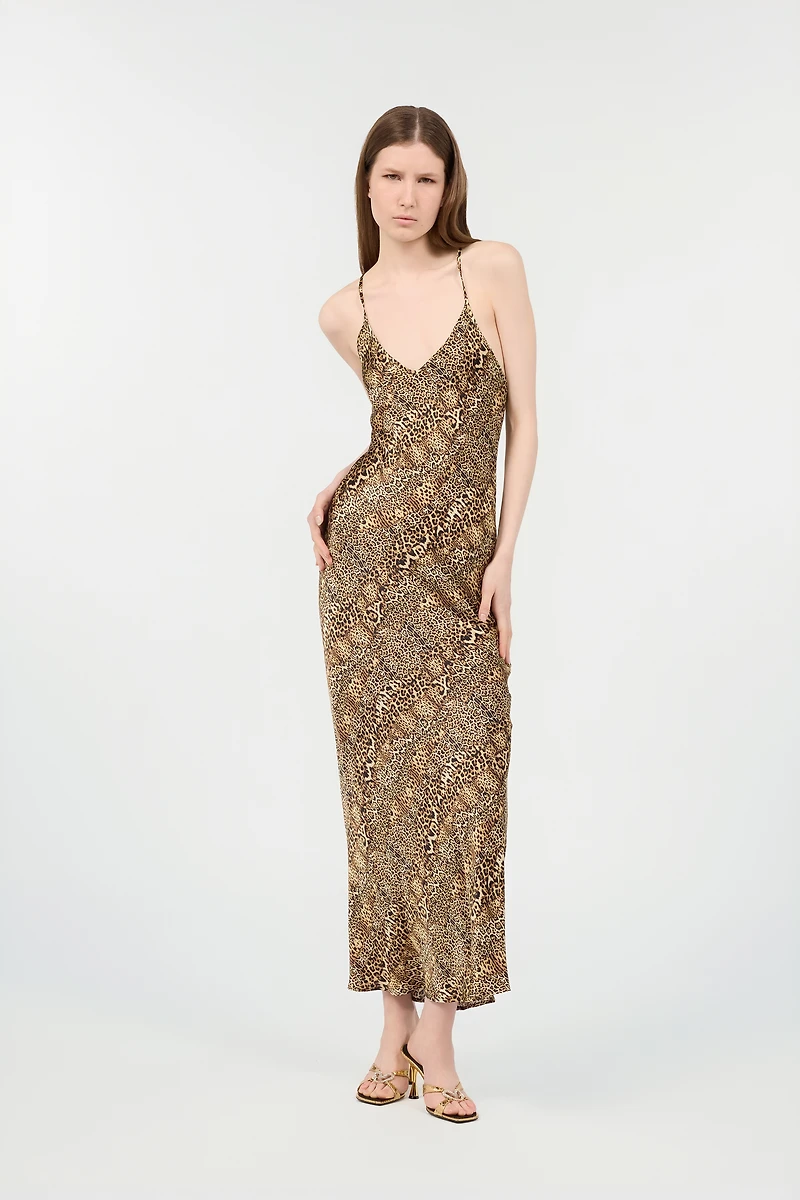 Silk Dress With Jaguar, Cheetah And Leopard Print