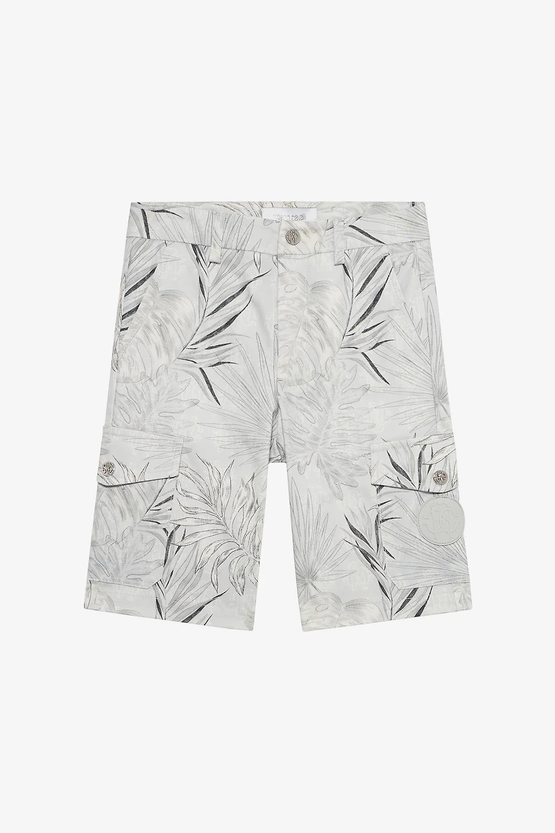 Grey Bermuda Shorts with Foliage Print