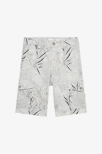 Grey Bermuda Shorts with Foliage Print