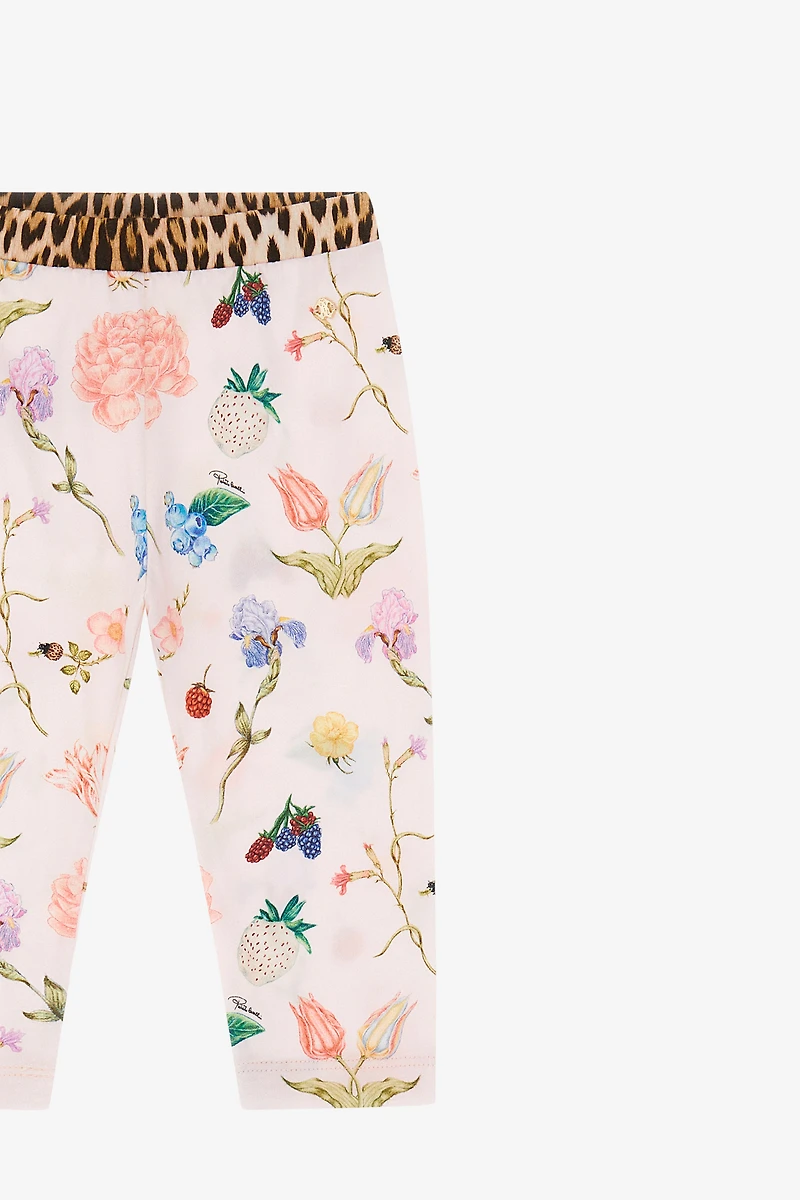 Sweatpants With Flowers, Fruits And Jaguar Skin Print