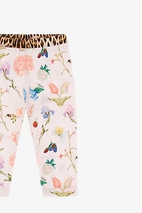 Sweatpants With Flowers, Fruits And Jaguar Skin Print