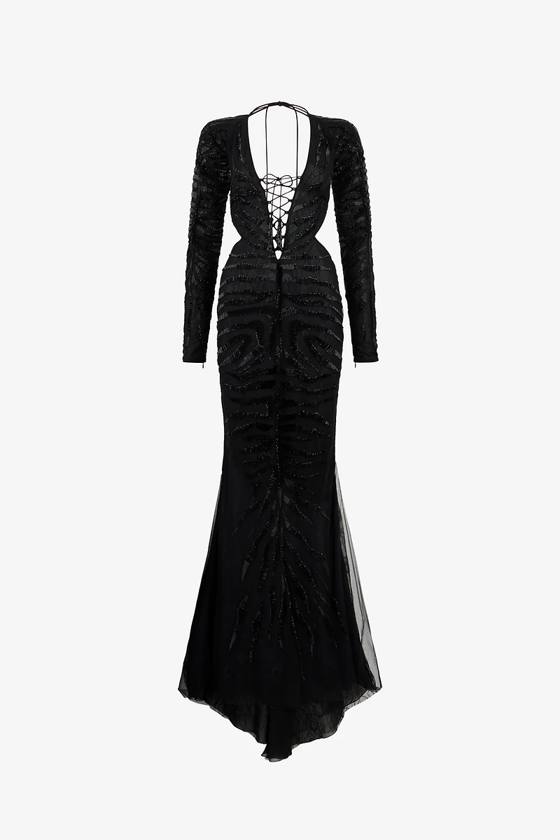 Long Ray Of Gold Sequined Dress
