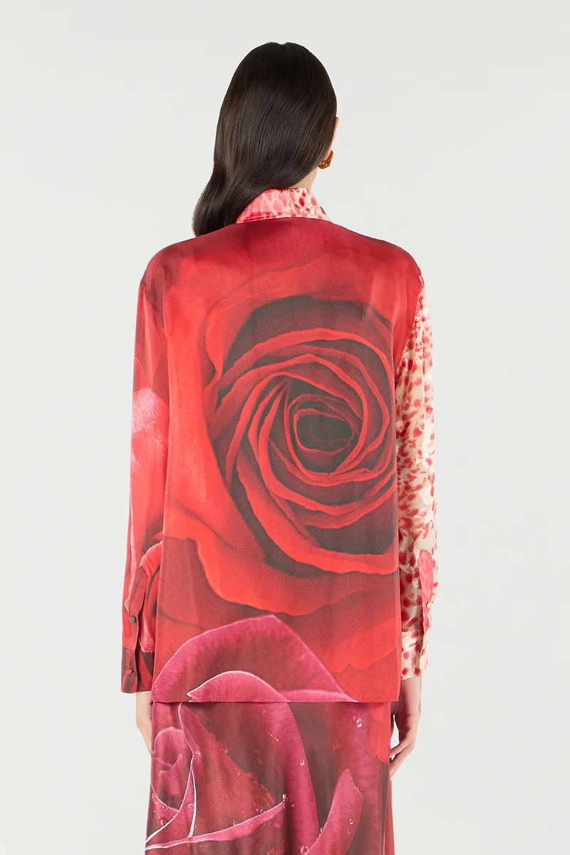 Shirt With Jaguar Skin And Rose Print
