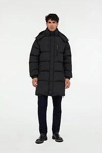Long black down jacket with hood