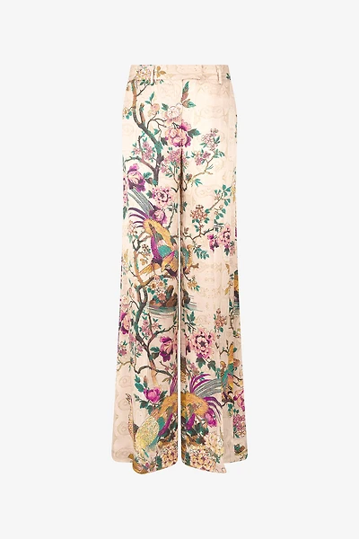 Palazzo Pants With Oriental Bird Print