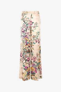 Palazzo Pants With Oriental Bird Print