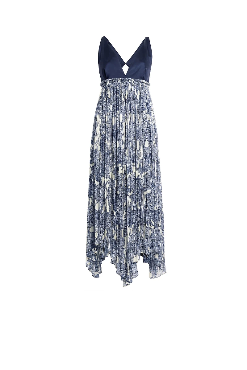 Long iris print silk dress