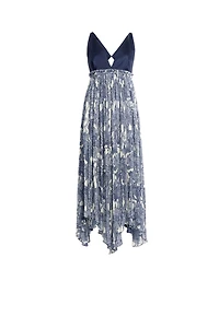 Long iris print silk dress