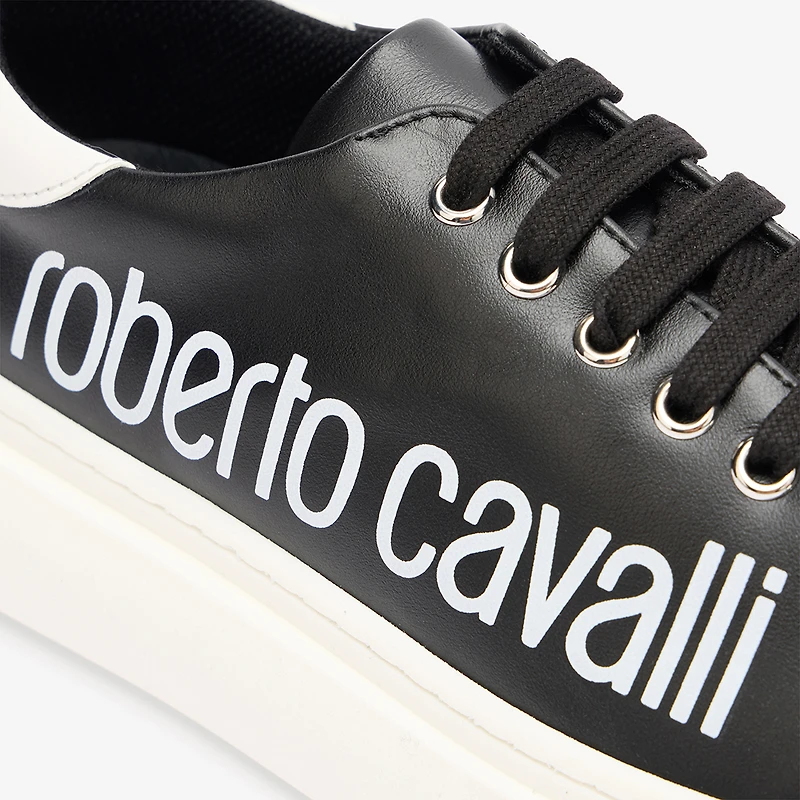 Black Leather Sneaker With Logo