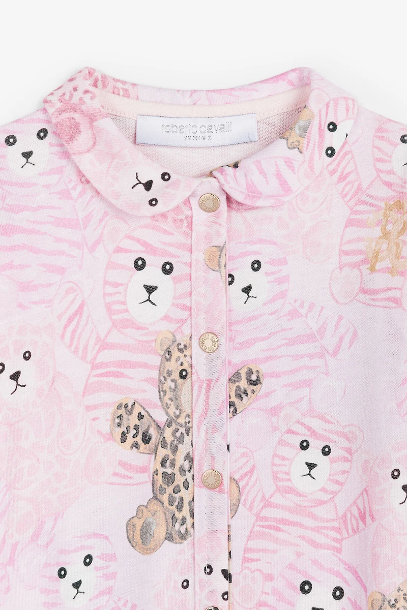 Teddy Bear-Print Cotton Babygrow Set