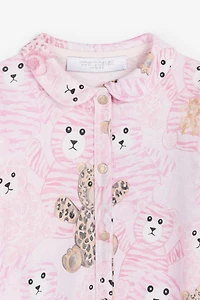 Teddy Bear-Print Cotton Babygrow Set