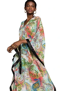 Botanical-Print Kaftan Dress