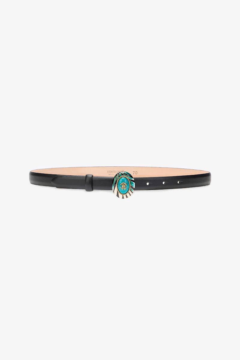 Black Fashion Belt Enameled RC Monogram Buckle