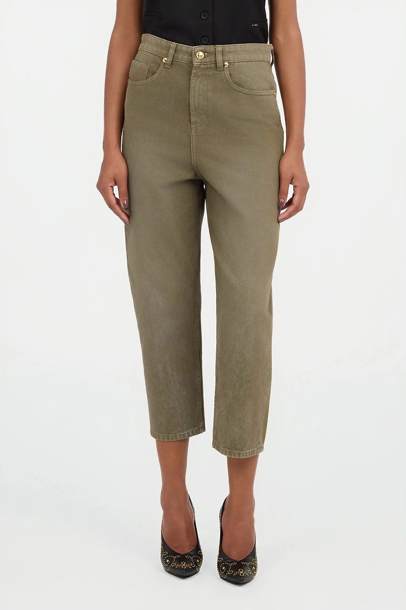 Olive Green Cropped Jeans
