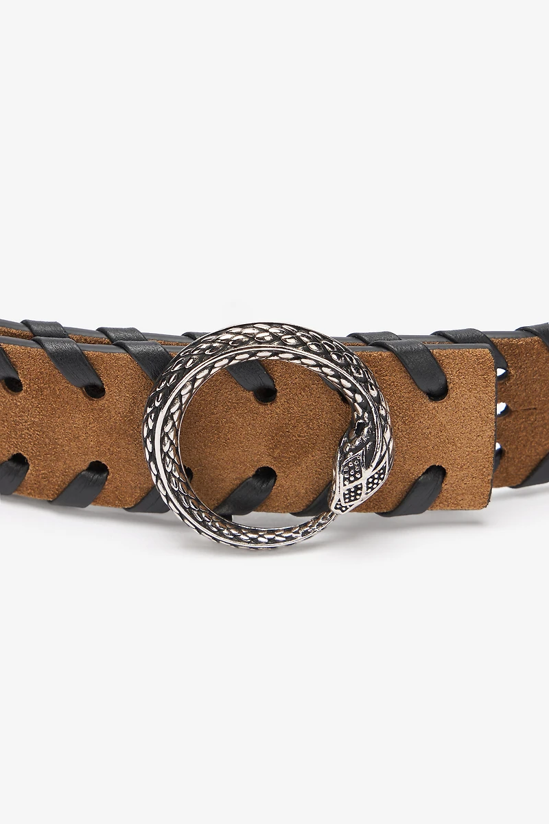 Leather Belt With Snake Buckle