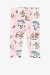 Jaguar And Flower-Print Cotton Leggings
