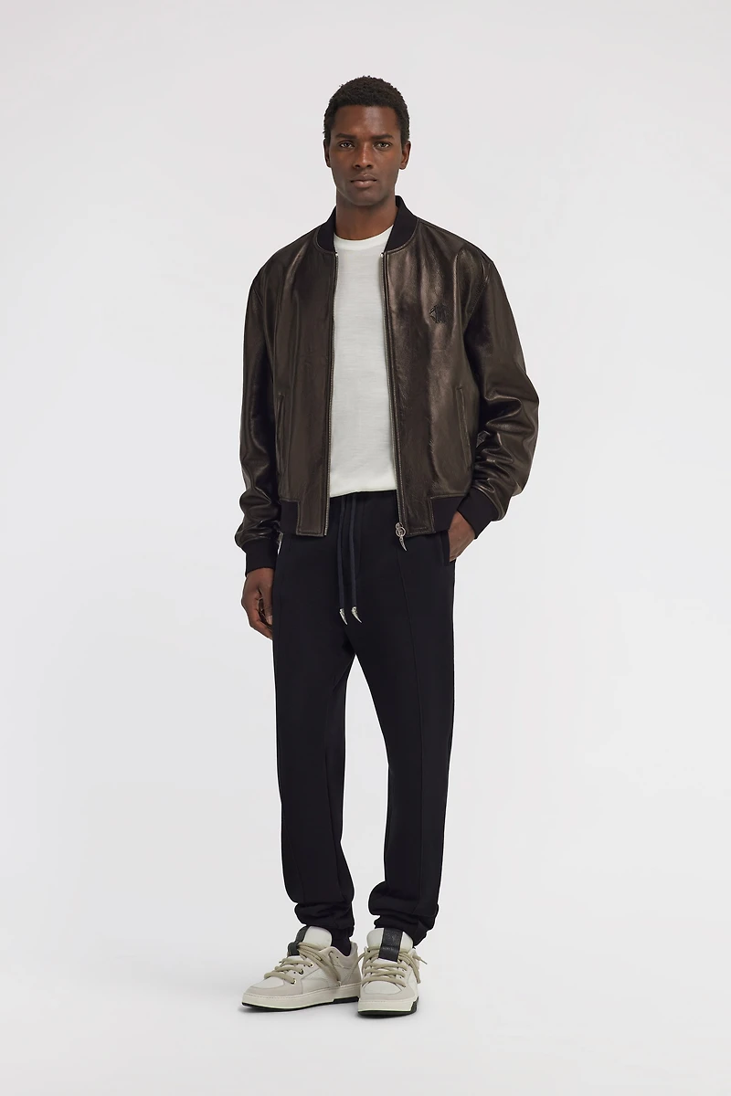 Leather bomber jacket