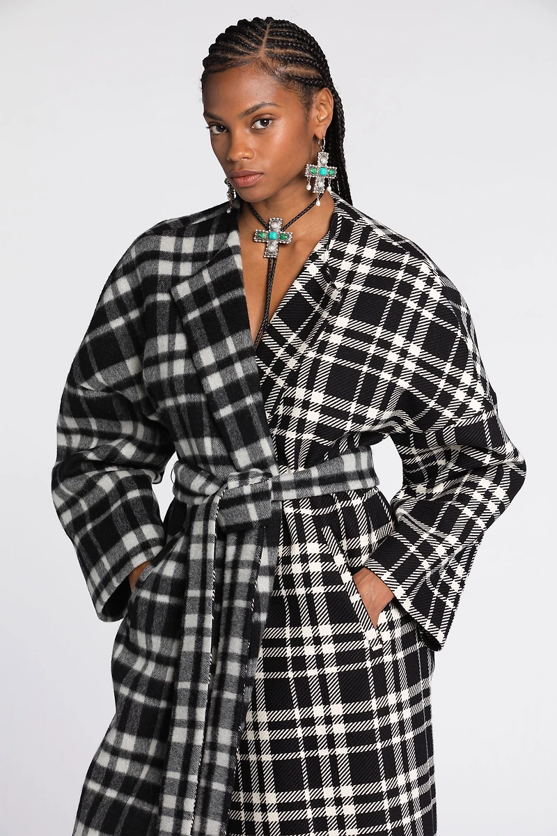 Checked Belted Coat