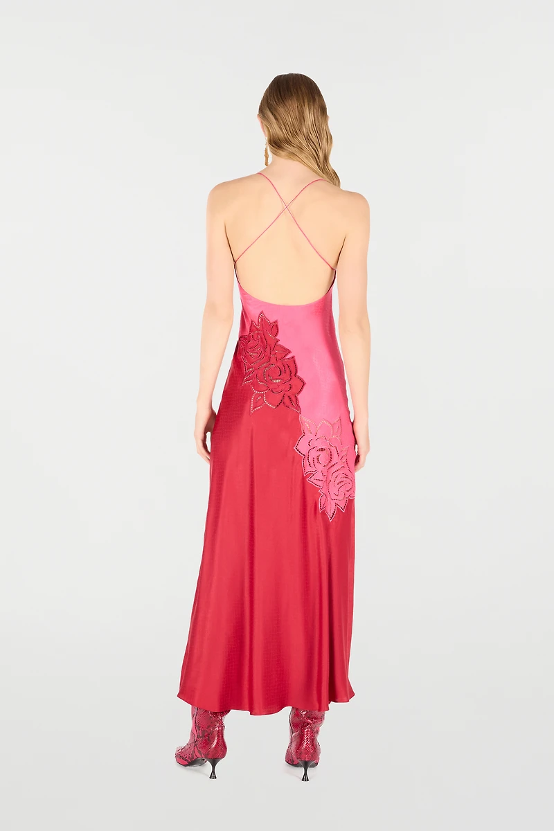 Long Dress With Perforated Rose Pattern
